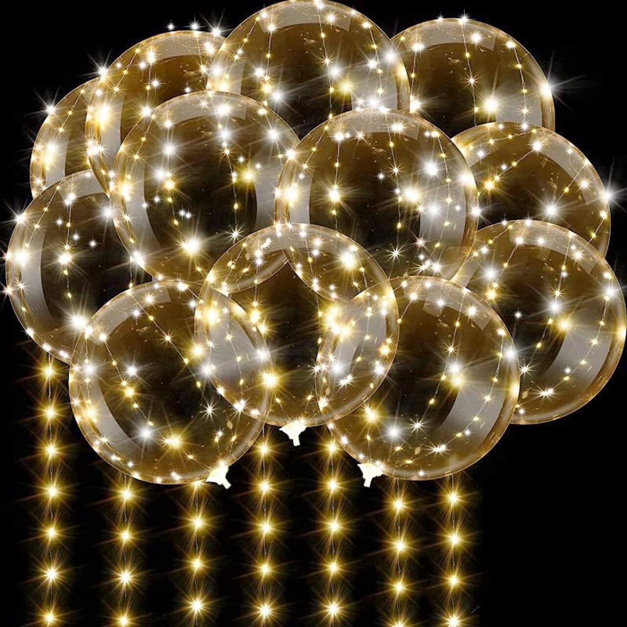Light Up Led Balloons, 12 Packs Party Balloon Cell Battery 22 Inches 3 Modes Flashing String Lights Clear Balloon, for Birthday Wedding Decorations (Warm White)